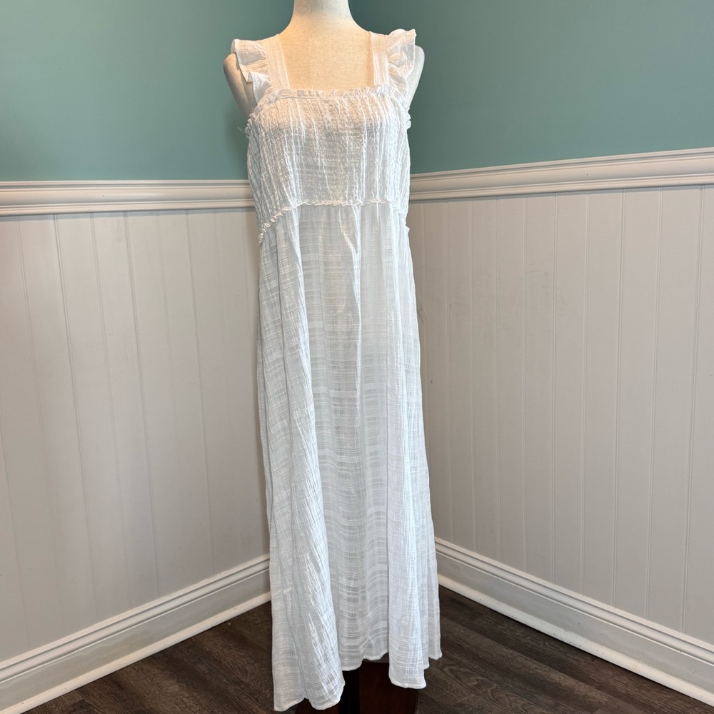 Ibiza White Cottage Core Maxi Sundress with Ruffled Shoulder Sleeve Womens sz XL